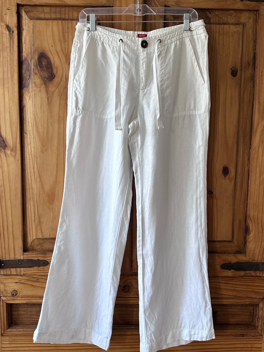 ESPRIT White Cotton Linen Blend Wide Leg Pants Drawstring Coastal Neutral - 8 - Picture 2 of 6